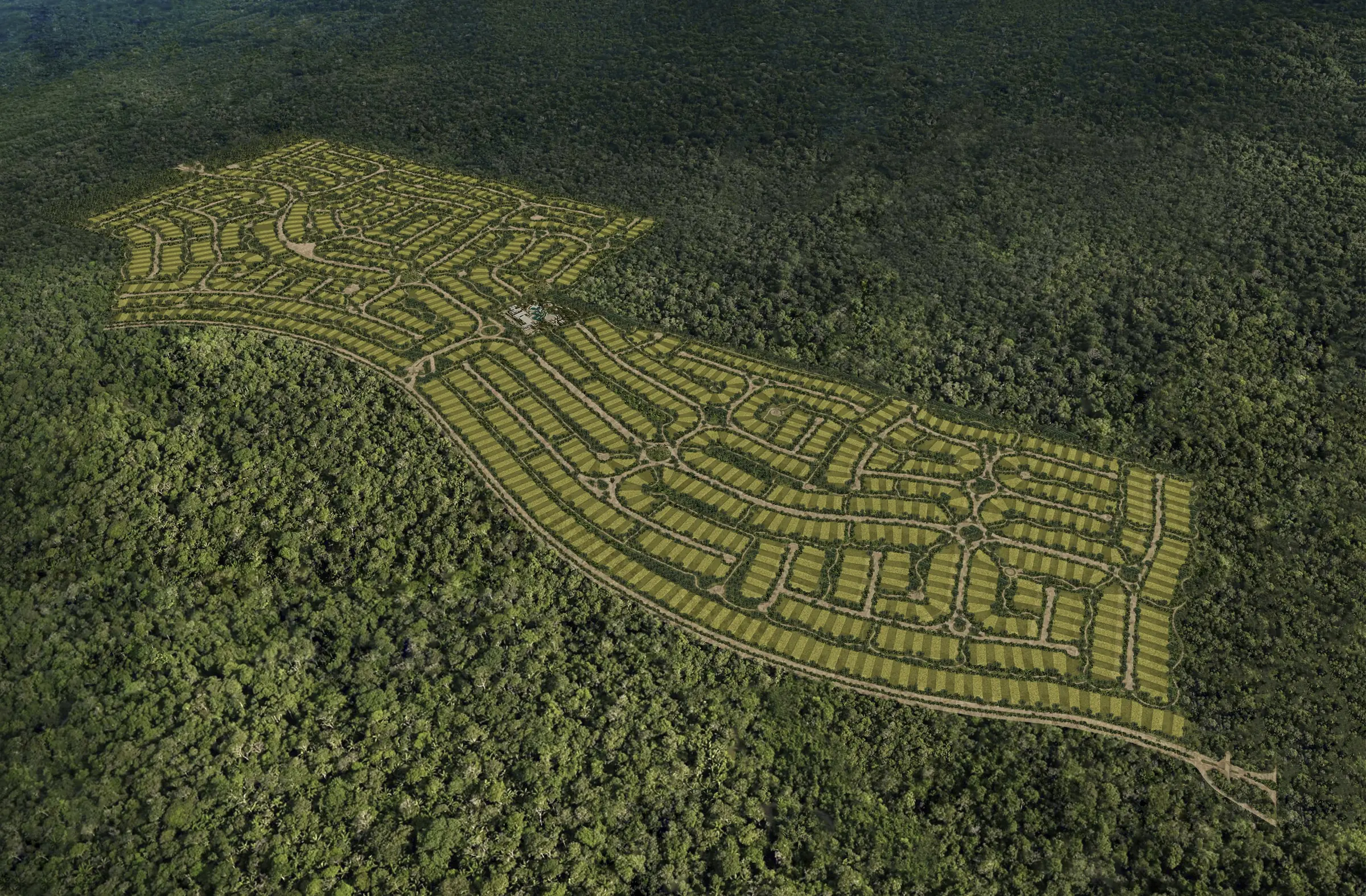 Master plan general de Emana Tulum rodeado de vegetación