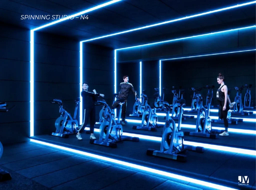 Render conceptual de cycling room de Andeza