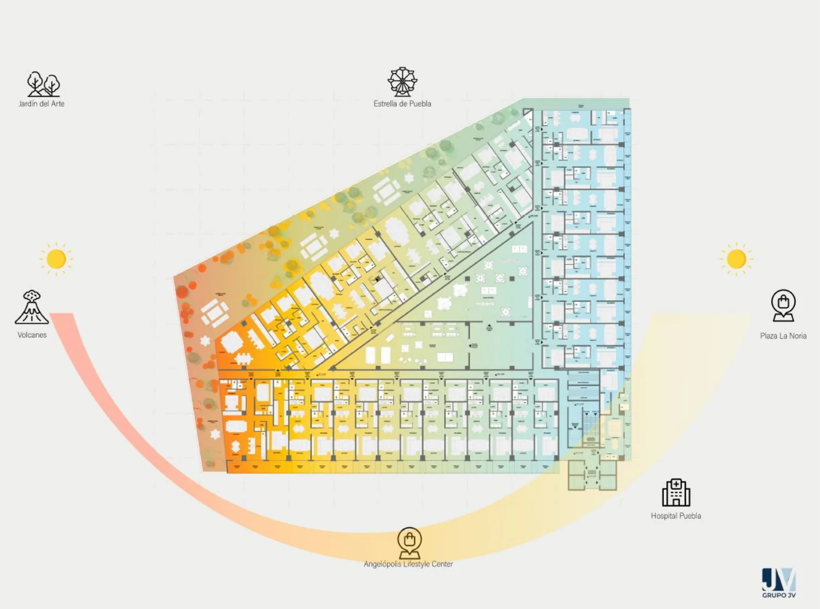 Planta de distribución y orientación de Andeza
