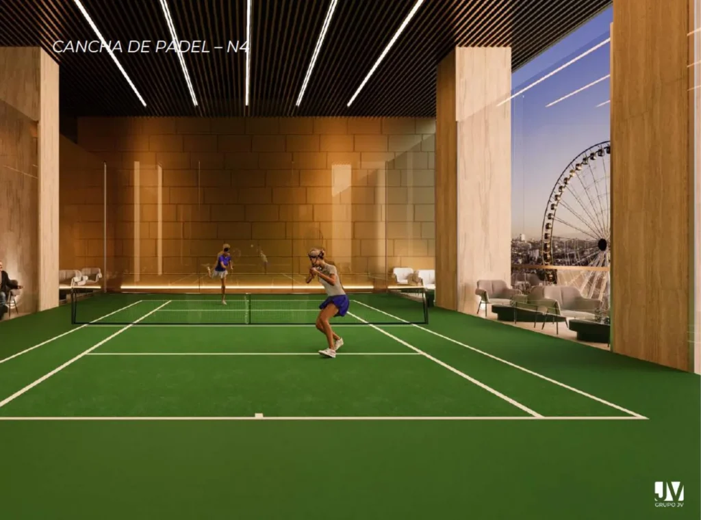 Render conceptual de cancha de pádel techada de Andeza