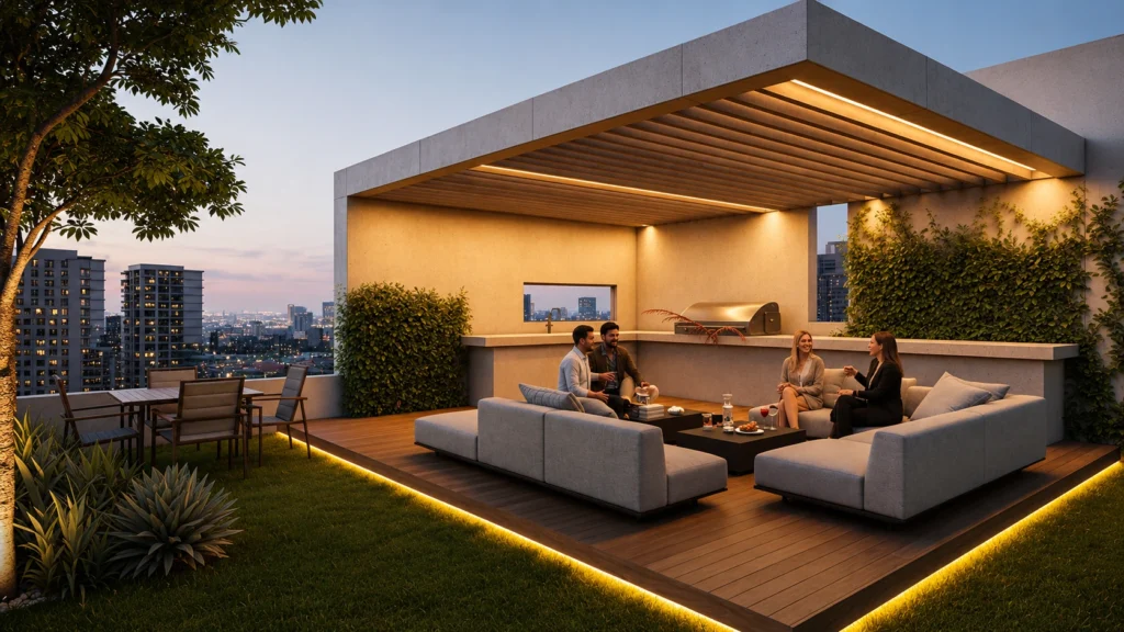 Render conceptual del roof garden con asador de Nord by Albero