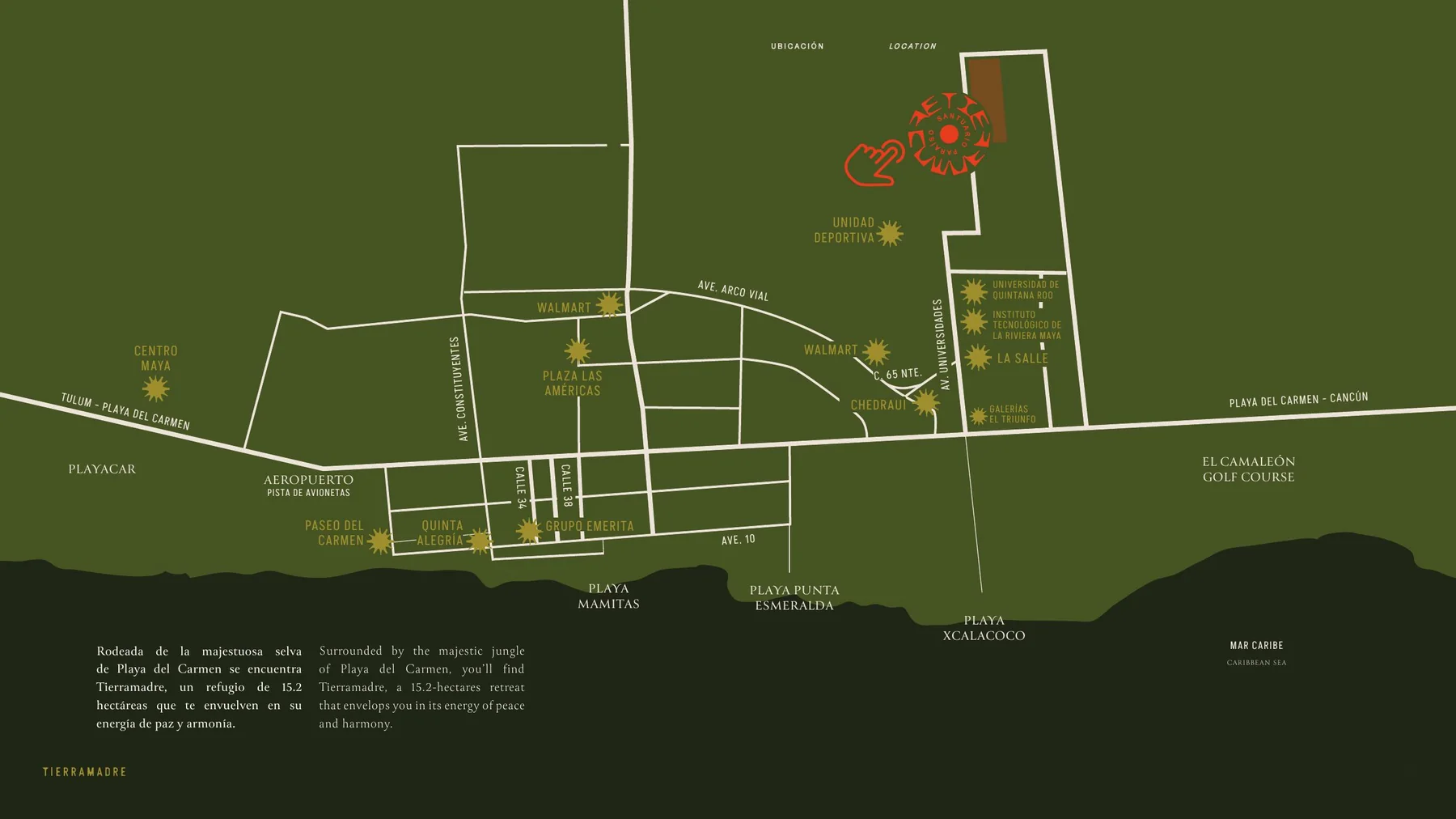 Mapa de ubicación de Tierra Madre en Playa del Carmen
